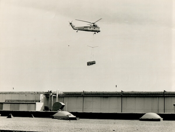 helicopter over building