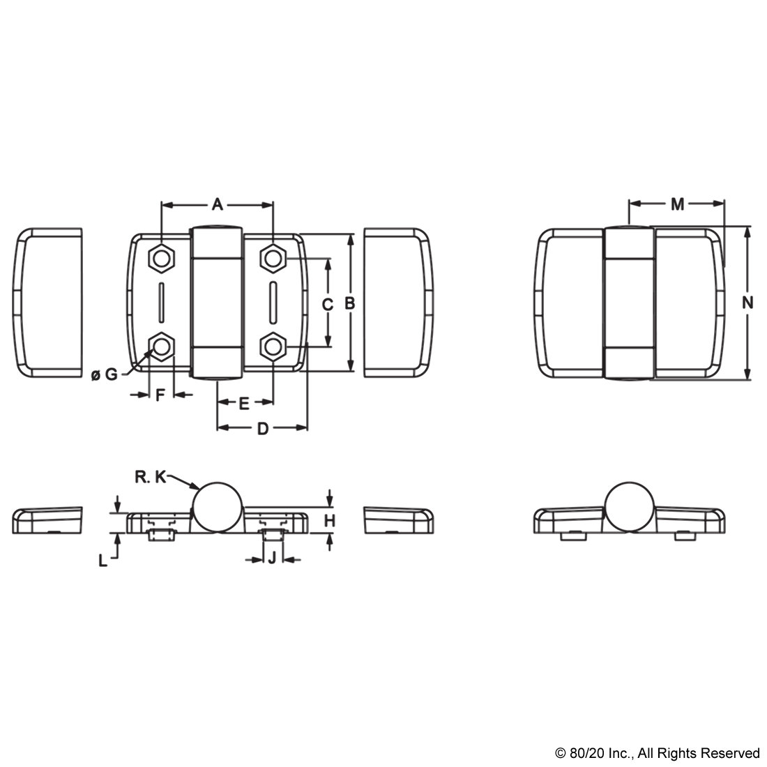 15 & 40 SERIES 4 HOLE - DETENT POSITIONING HINGE