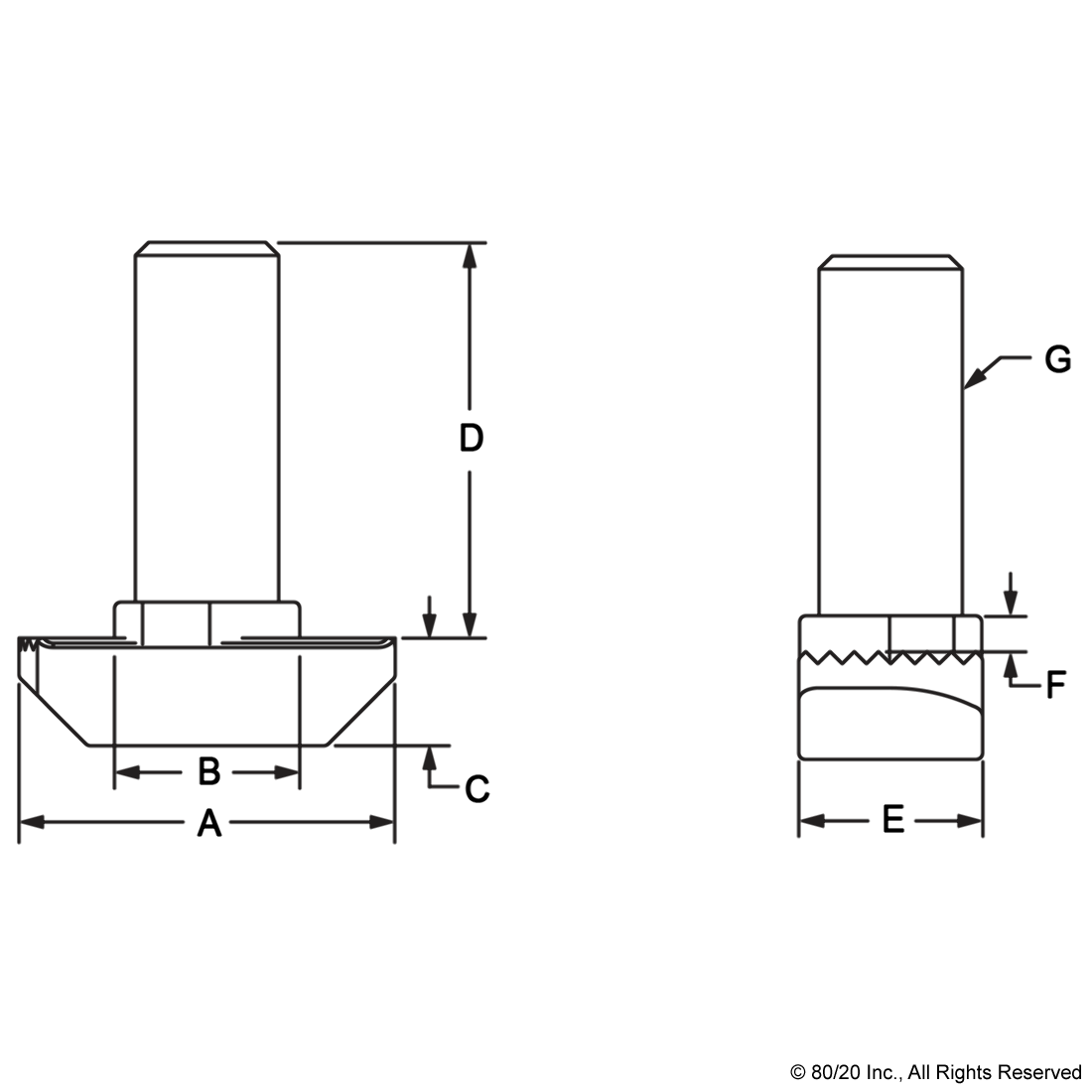 M8 X 25.00MM DROP-IN T-SLOT STUD ASSEMBLY
