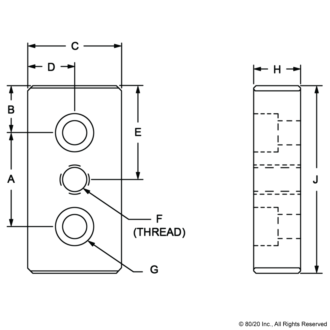 10 SERIES 3 HOLE - CENTER TAP BASE PLATE: 1.00" X 2.00" WITH 5/16-18 TAP