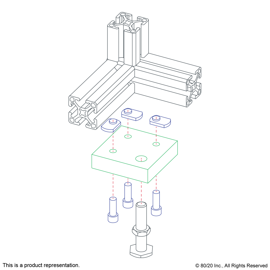 10 SERIES 4 HOLE - OFFSET TAP BASE PLATE: 2.00" X 2.00" WITH 7/16-14 CORNER TAP