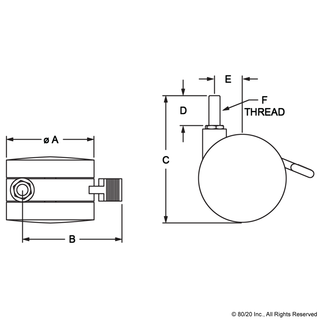 FURNITURE STYLE CASTER: 1/2-13 X 1"