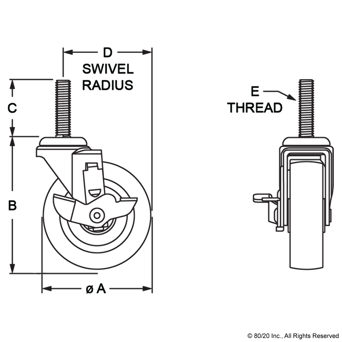 THREADED STEM SWIVEL CASTER: 7/16-14 X 1.5"