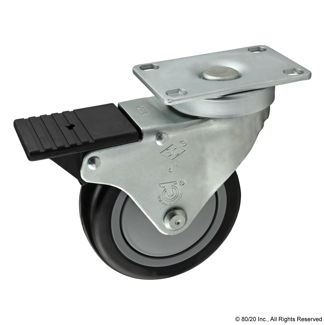 DELUXE FLANGE MOUNT SWIVEL CASTER: 4.00" WITH BRAKE