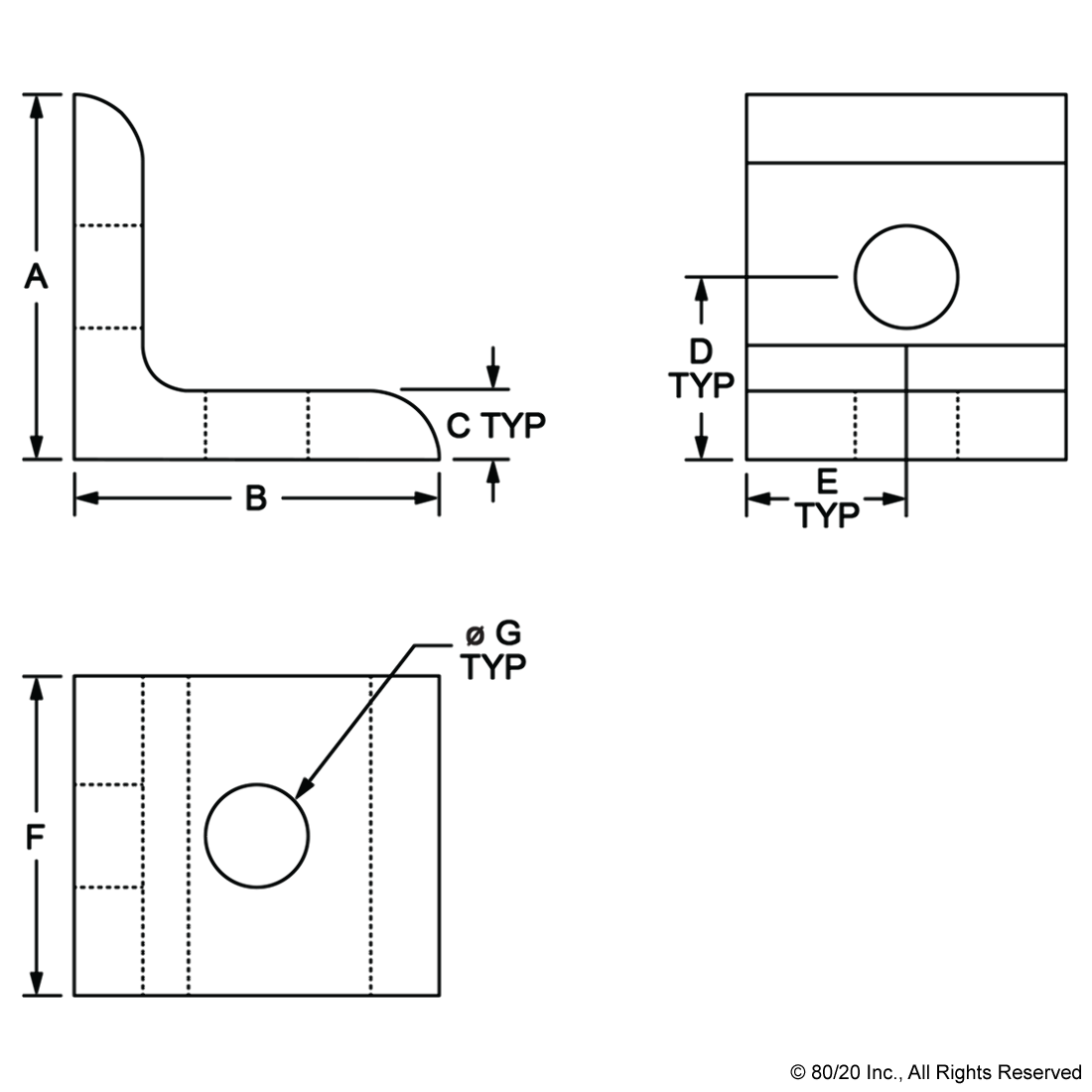 25 SERIES 2 HOLE - INSIDE CORNER BRACKET