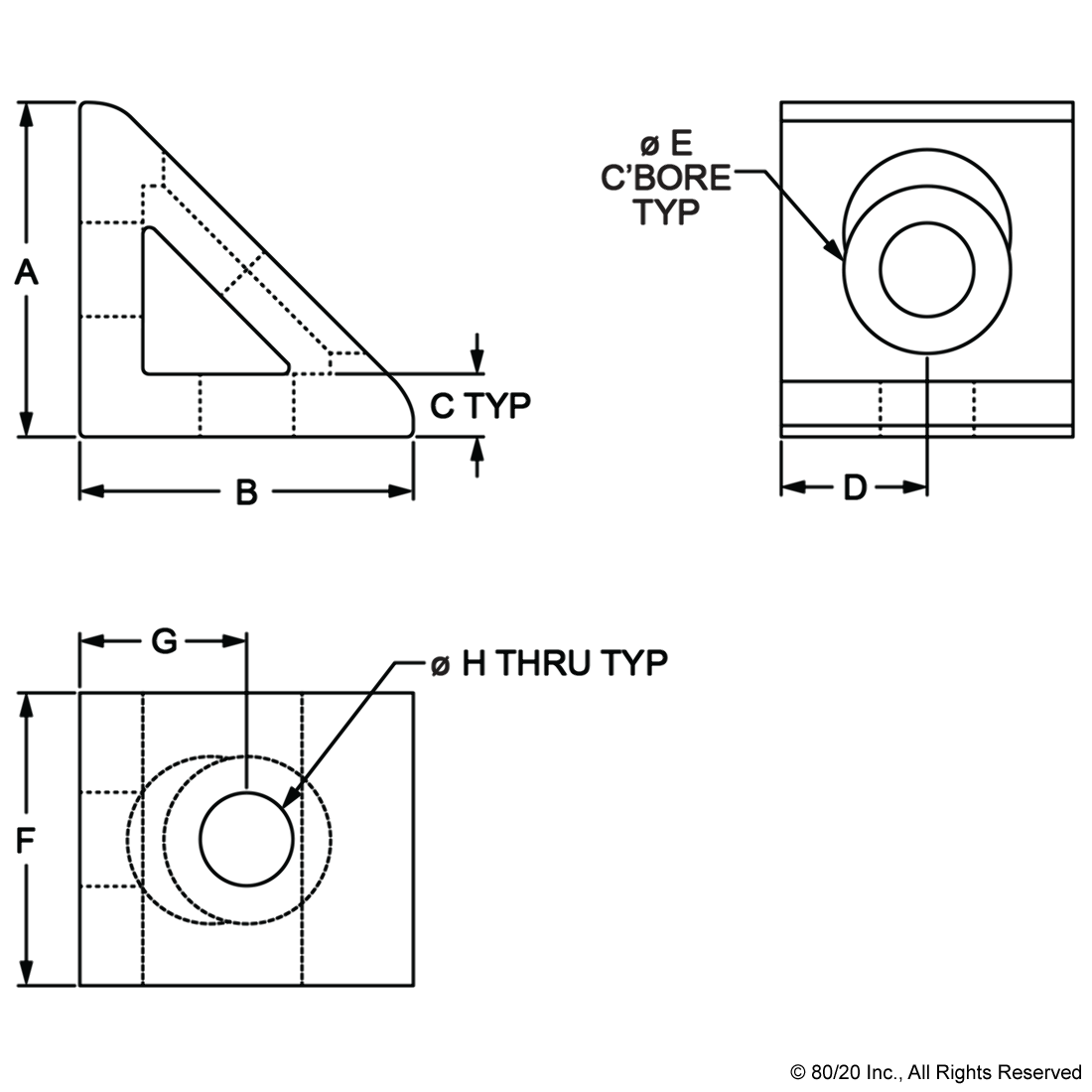 25 SERIES 2 HOLE - GUSSETED INSIDE CORNER BRACKET