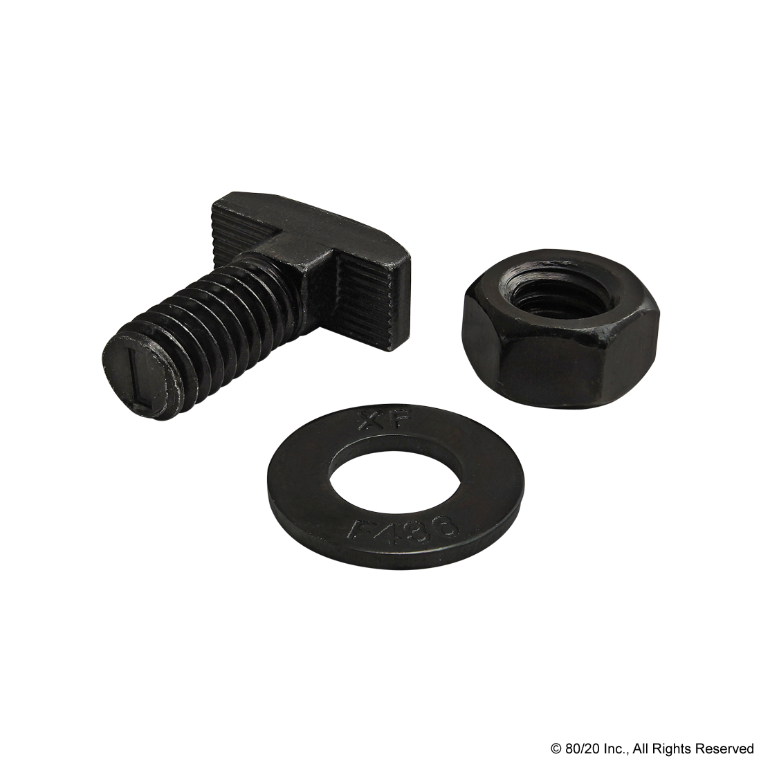 BOLT ASSEMBLY: 5/16-18 X .750" BLACK DROP-IN T-SLOT STUD WITH WASHER AND HEX NUT - BLACK ZINC