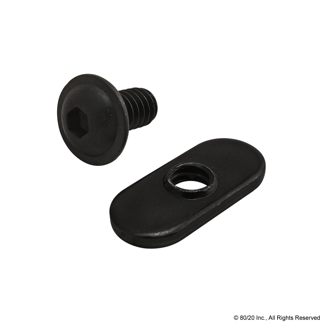 BOLT ASSEMBLY: 1/4-20 X .500" BLACK FBHSCS AND SLIDE-IN ECONOMY T-NUT - CENTERED THREAD - BLACK ZINC