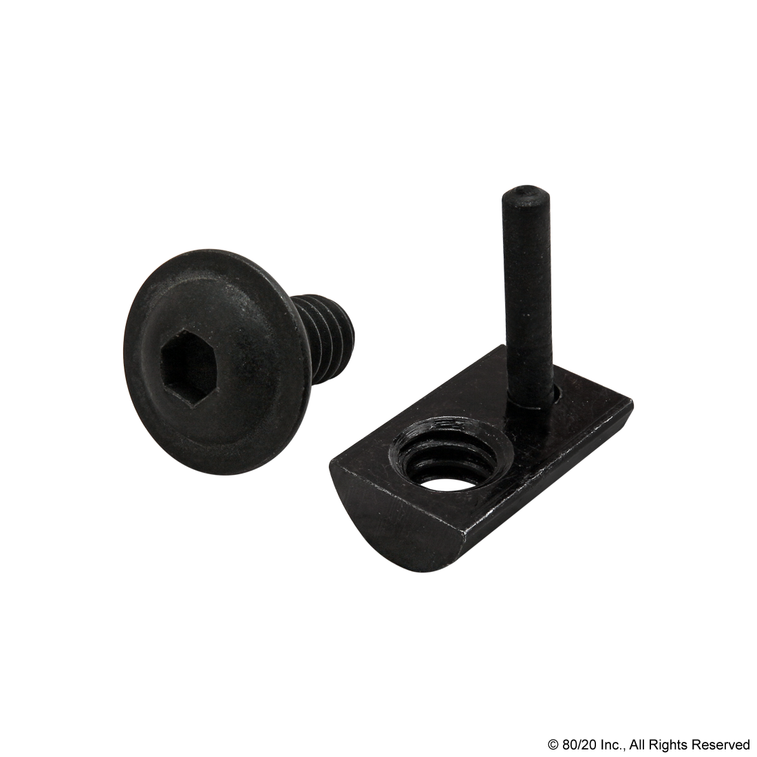 BOLT ASSEMBLY: 1/4-20 X .500" BLACK FBHSCS WITH ROLL-IN T-NUT WITH FLEX HANDLE - BLACK ZINC