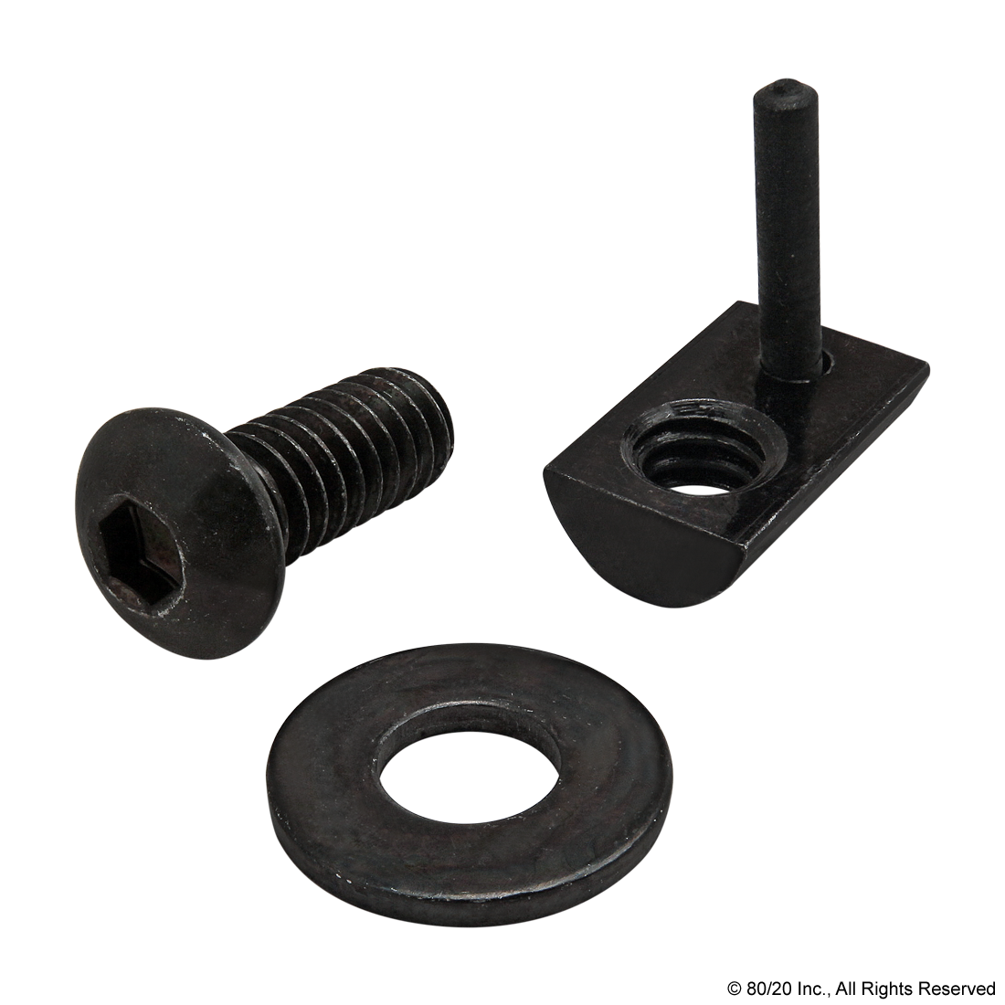 BOLT ASSEMBLY: 1/4-20 X .625" BLACK BHSCS WITH WASHER AND ROLL-IN T-NUT WITH FLEX HANDLE - BLACK ZINC