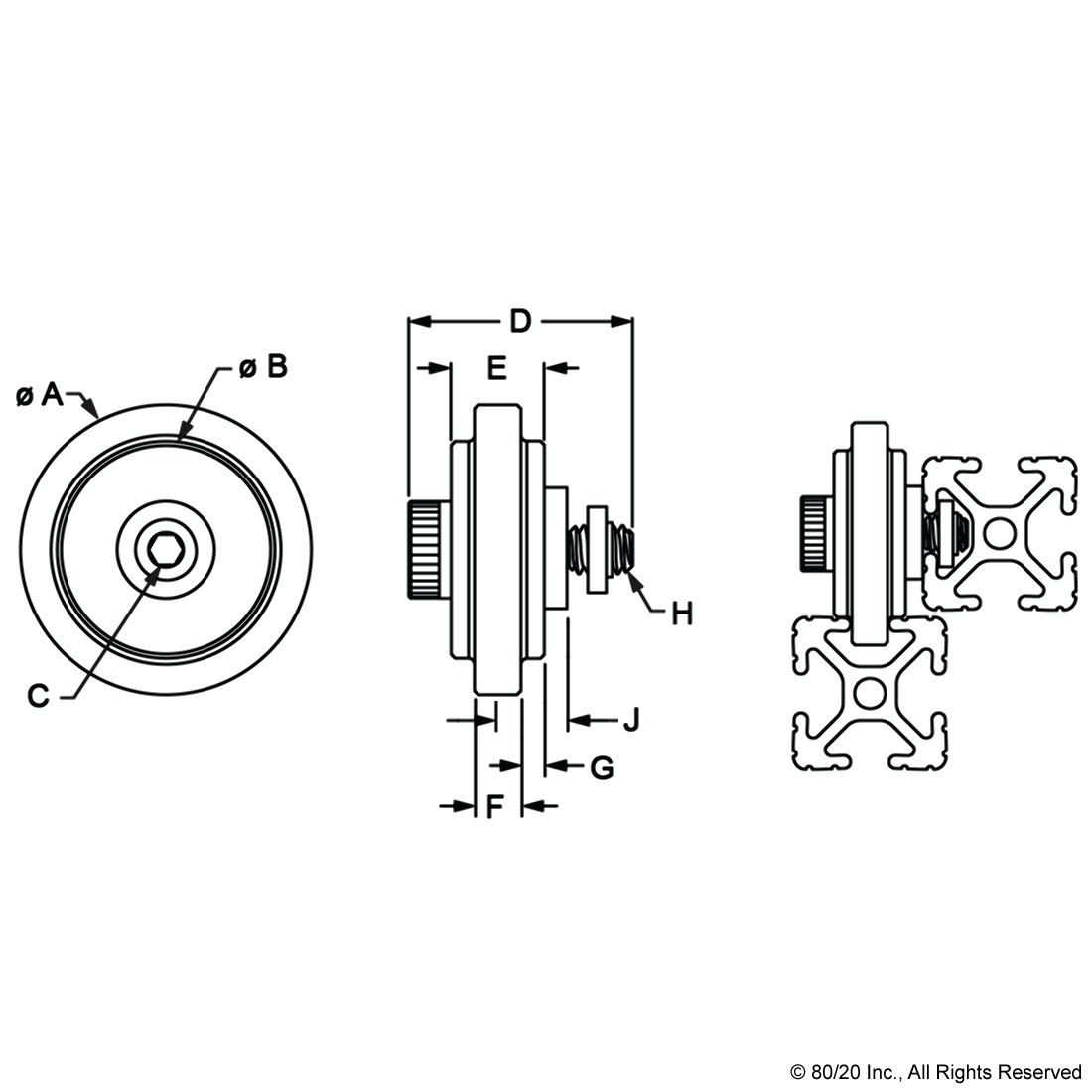 40 TO 40 SERIES ROLLER WHEEL WITH PERMANENT LUBRICATED BUSHING