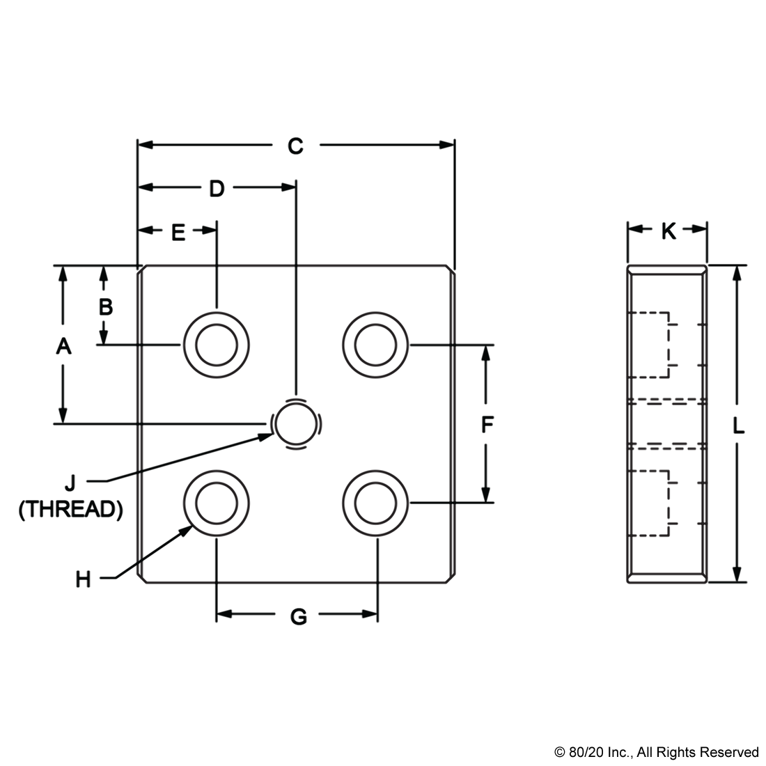 40 SERIES 5 HOLE - CENTER TAP BASE PLATE - 80MM X 80MM WITH M20 TAP