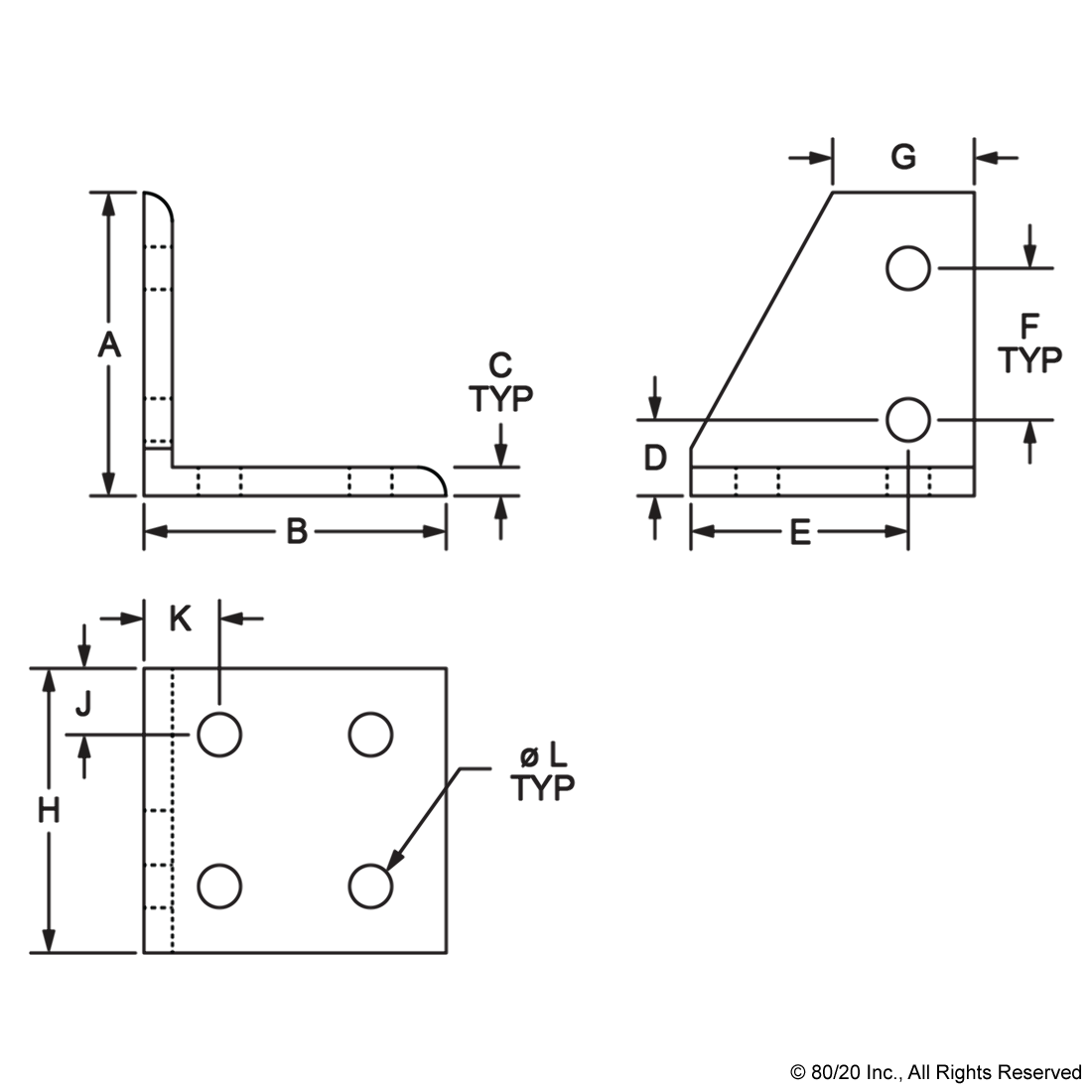 40 SERIES 6 HOLE - RIGHT ALIGNED INSIDE CORNER BRACKET