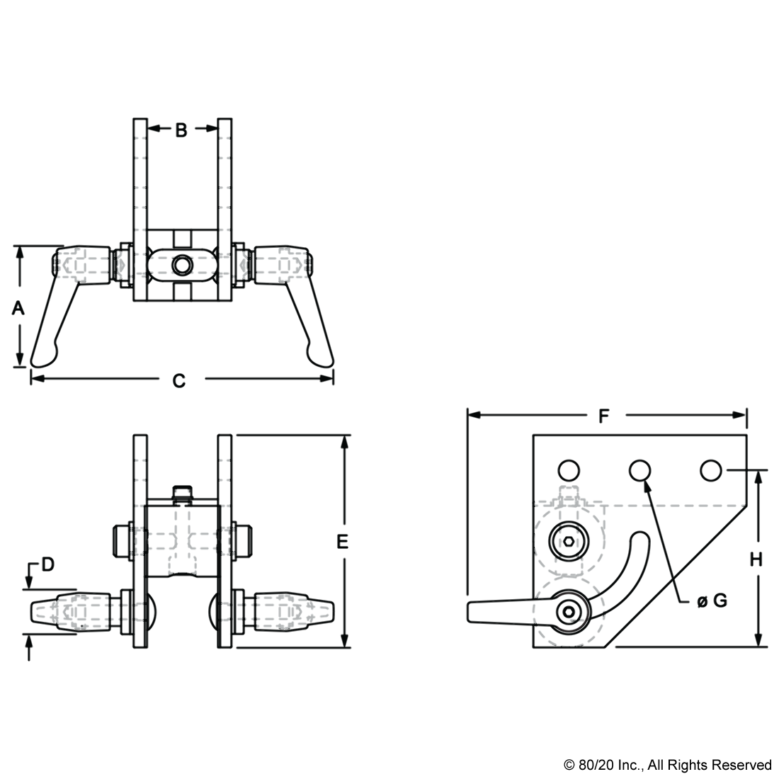 40 SERIES 90 DEGREE DOUBLE PIVOT BRACKET ASSEMBLY WITH "L" HANDLES