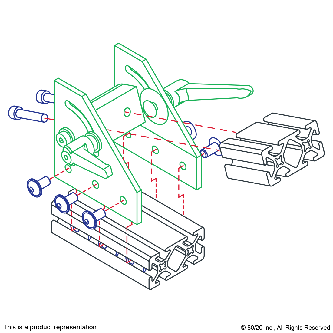 40 SERIES 90 DEGREE DOUBLE PIVOT BRACKET ASSEMBLY WITH "L" HANDLES