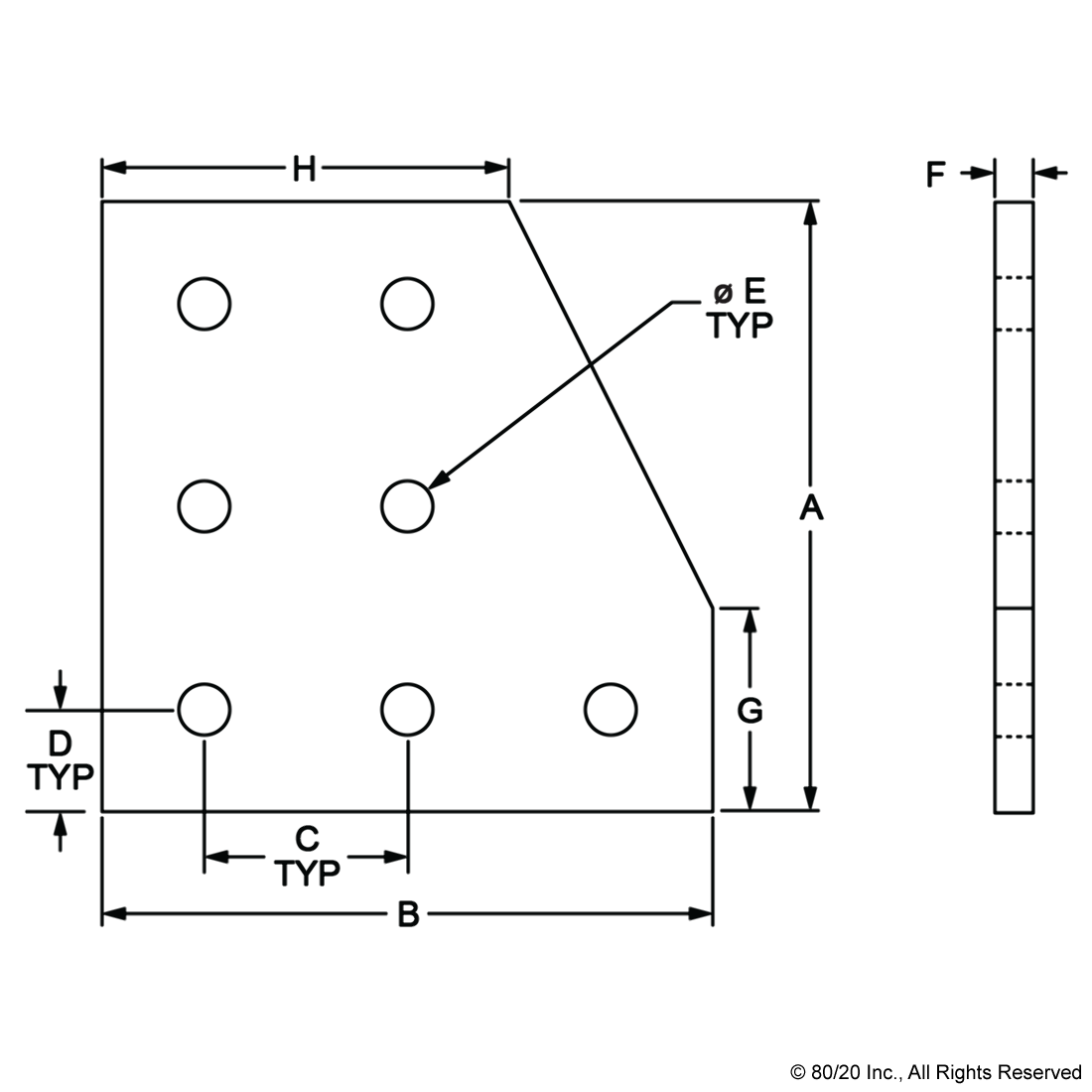 40 SERIES 7 HOLE - 90 DEGREE ANGLED STACKED FLAT PLATE