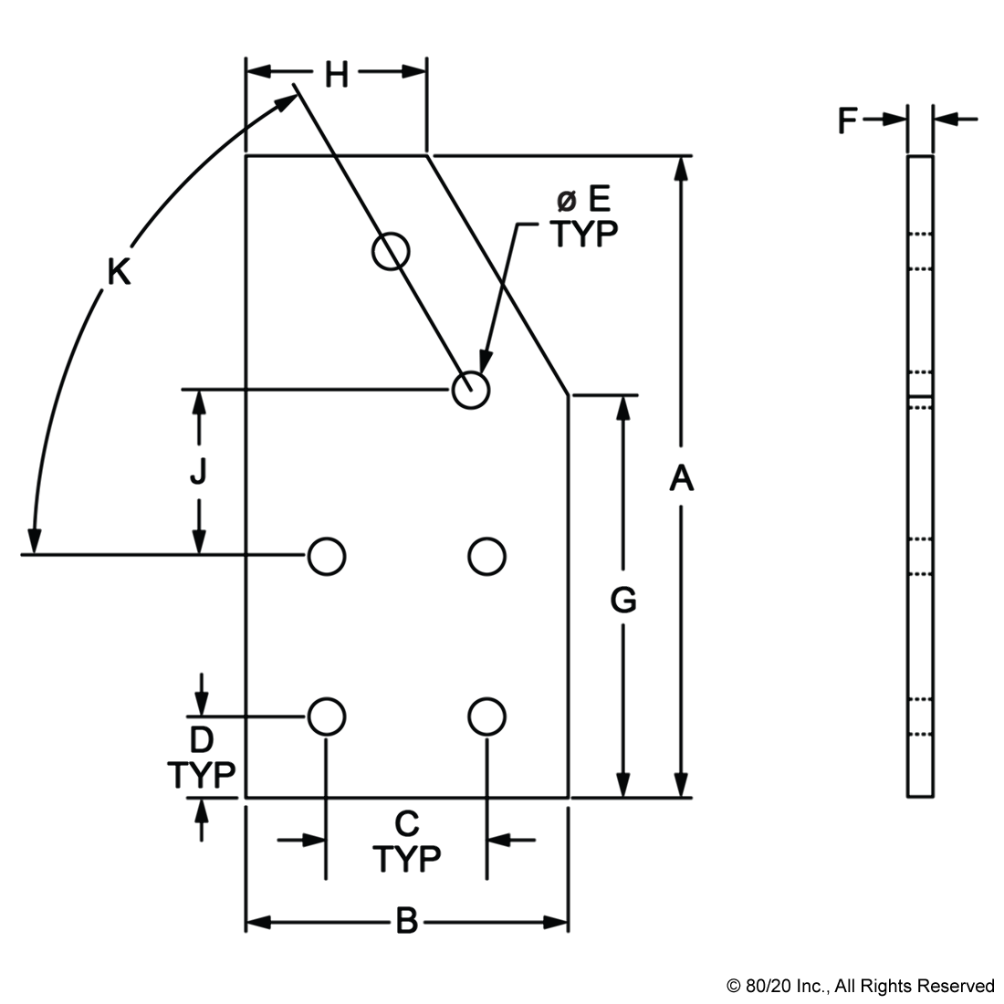 40 SERIES 6 HOLE - 60 DEGREE ANGLED FLAT PLATE