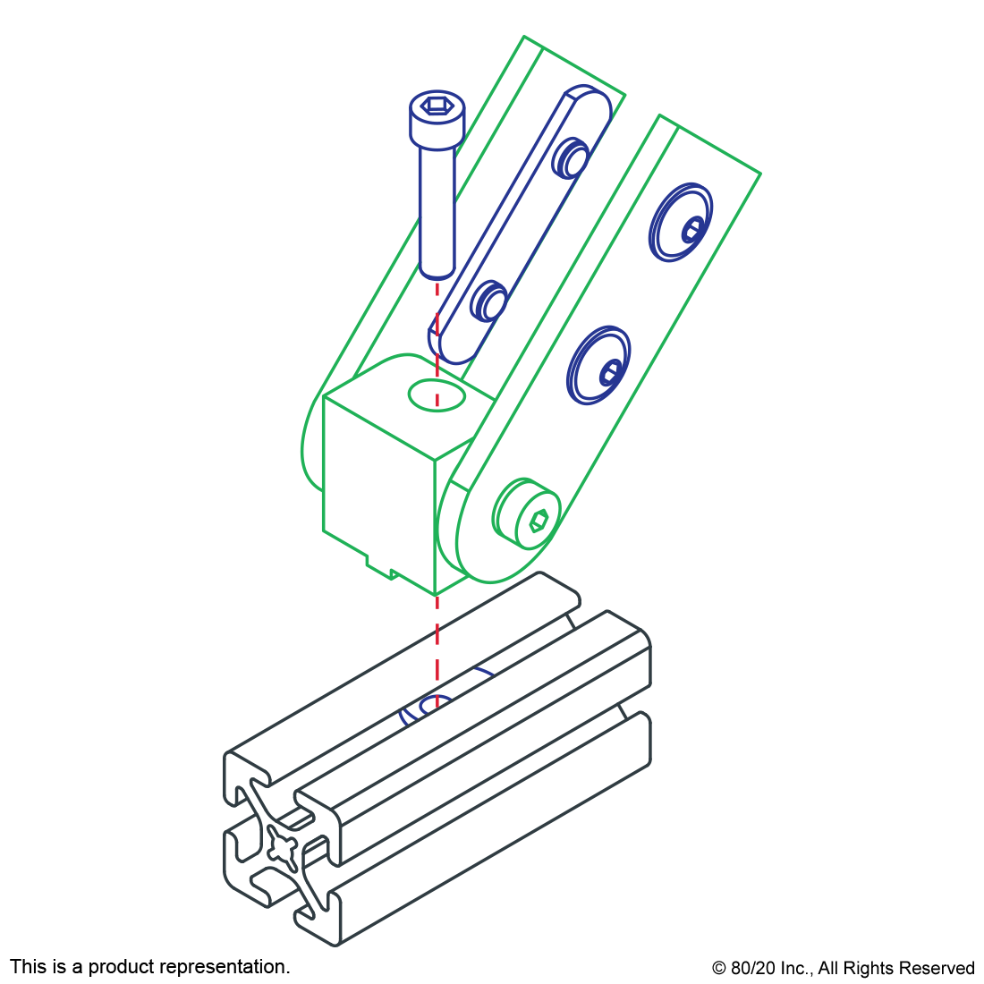 40 SERIES RIGHT ANGLE 0 DEGREE DYNAMIC PIVOT ASSEMBLY WITH DUAL STRAIGHT ARMS