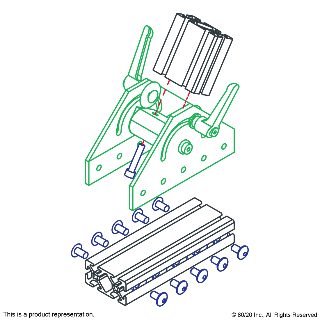 40 SERIES 180 DEGREE WIDE DOUBLE PIVOT BRACKET ASSEMBLY WITH "L" HANDLE