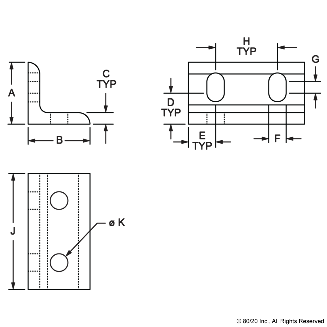 10 SERIES 4 HOLE - WIDE SLOTTED INSIDE CORNER BRACKET