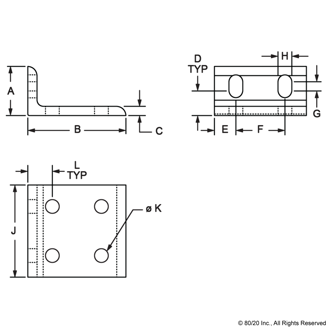 15 SERIES 6 HOLE - WIDE 2X4 SLOTTED INSIDE CORNER BRACKET