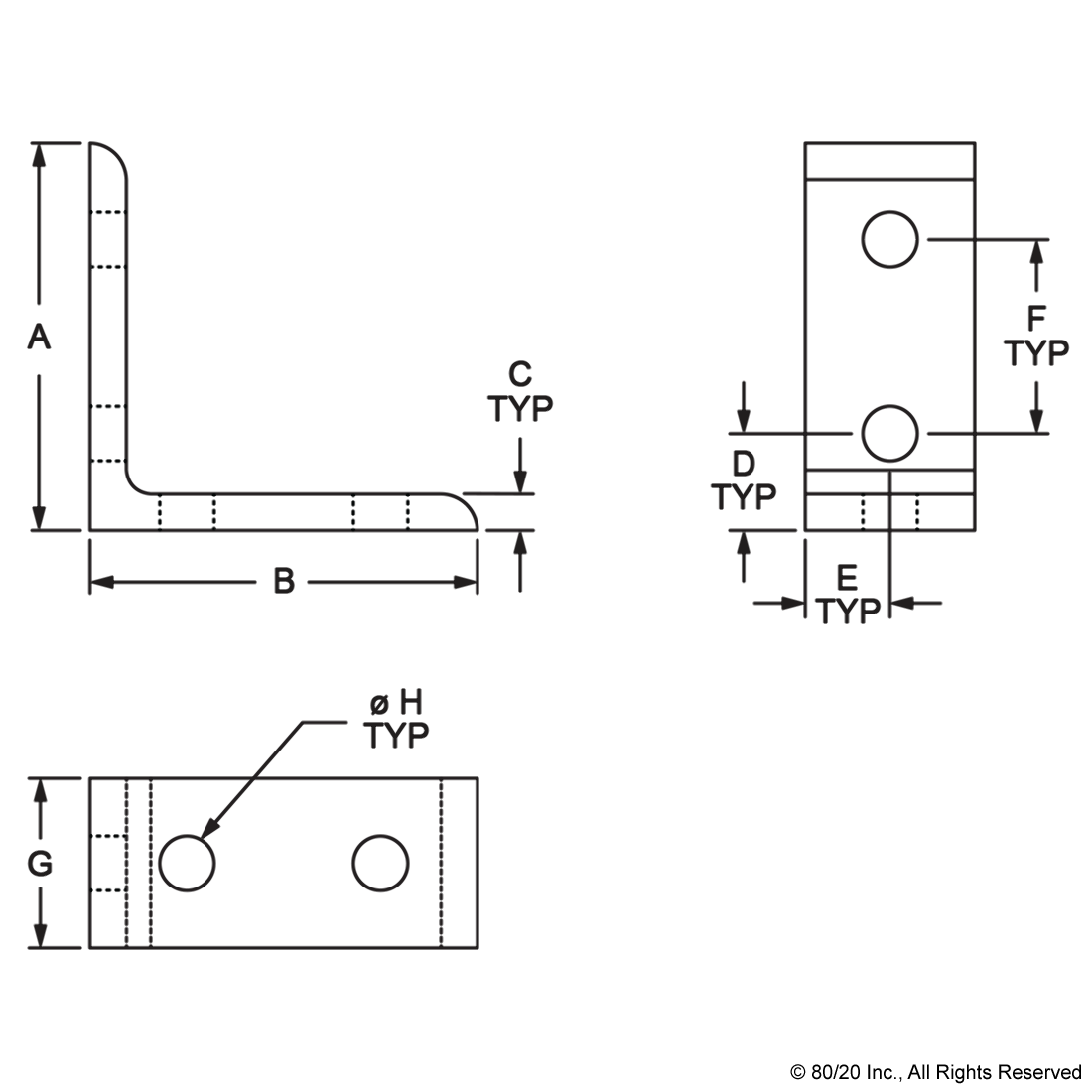 15 SERIES & READY TUBE 4 HOLE - TALL INSIDE CORNER BRACKET