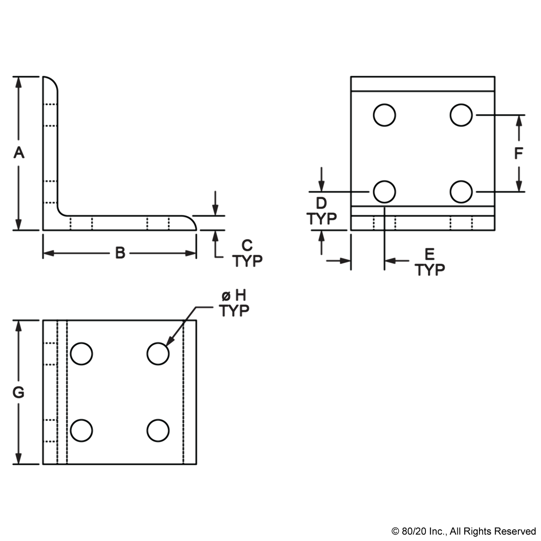 15 SERIES 8 HOLE - INSIDE CORNER BRACKET