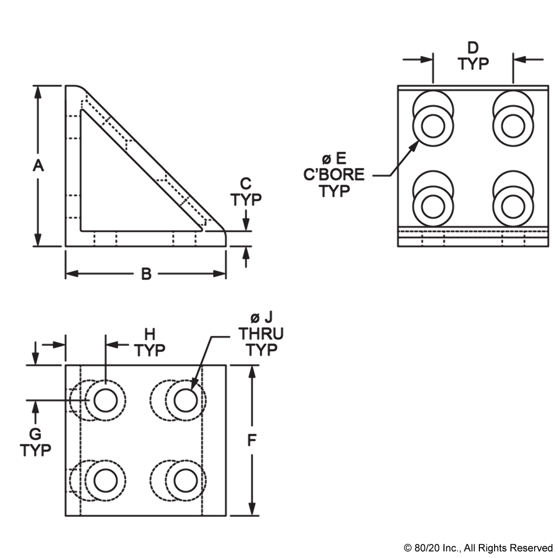 15 SERIES 8 HOLE - GUSSETED INSIDE CORNER BRACKET