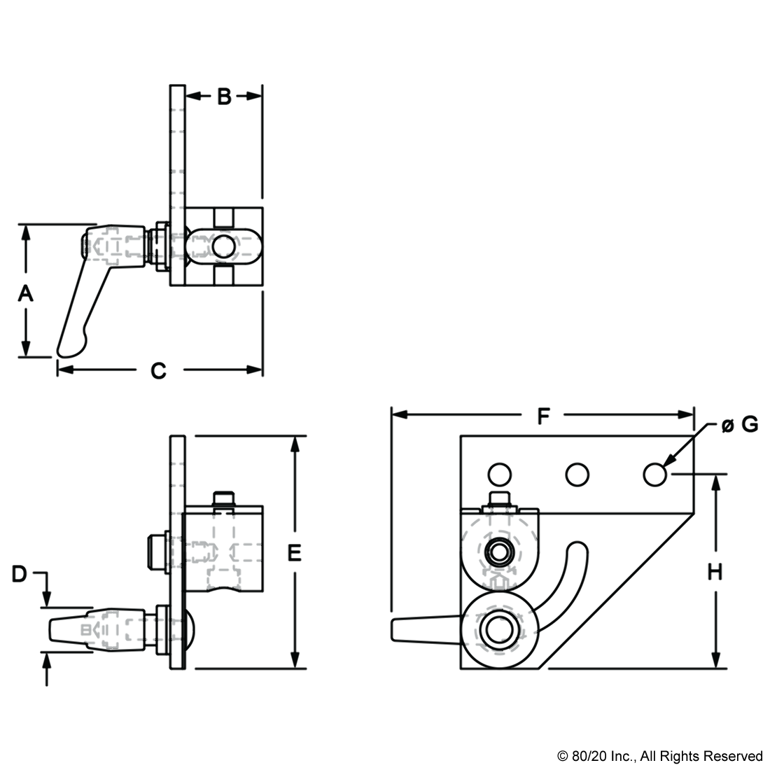 15 SERIES 90 DEGREE LEFT HAND PIVOT BRACKET ASSEMBLY WITH "L" HANDLE