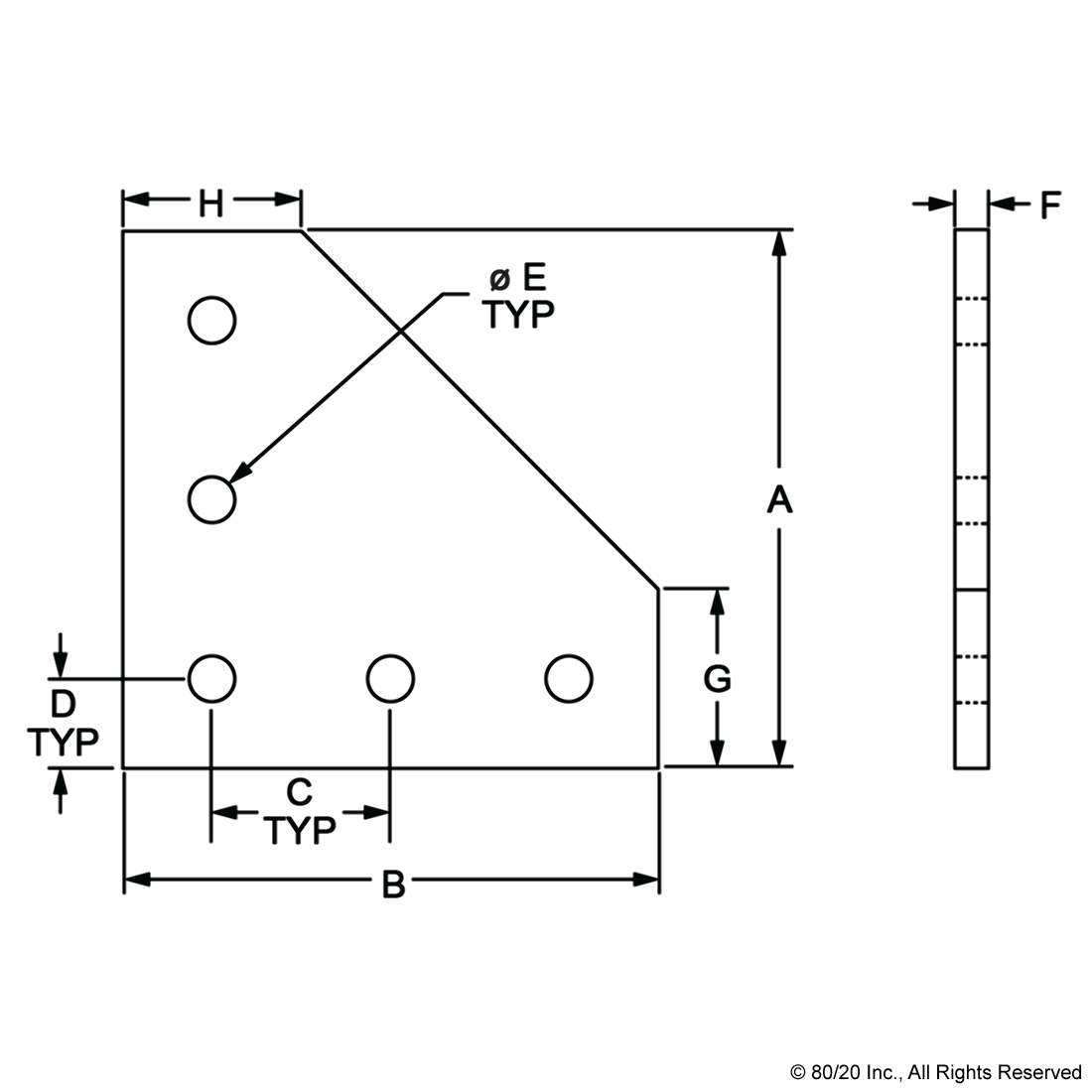15 SERIES & READY TUBE 5 HOLE - 90 DEGREE ANGLED FLAT PLATE