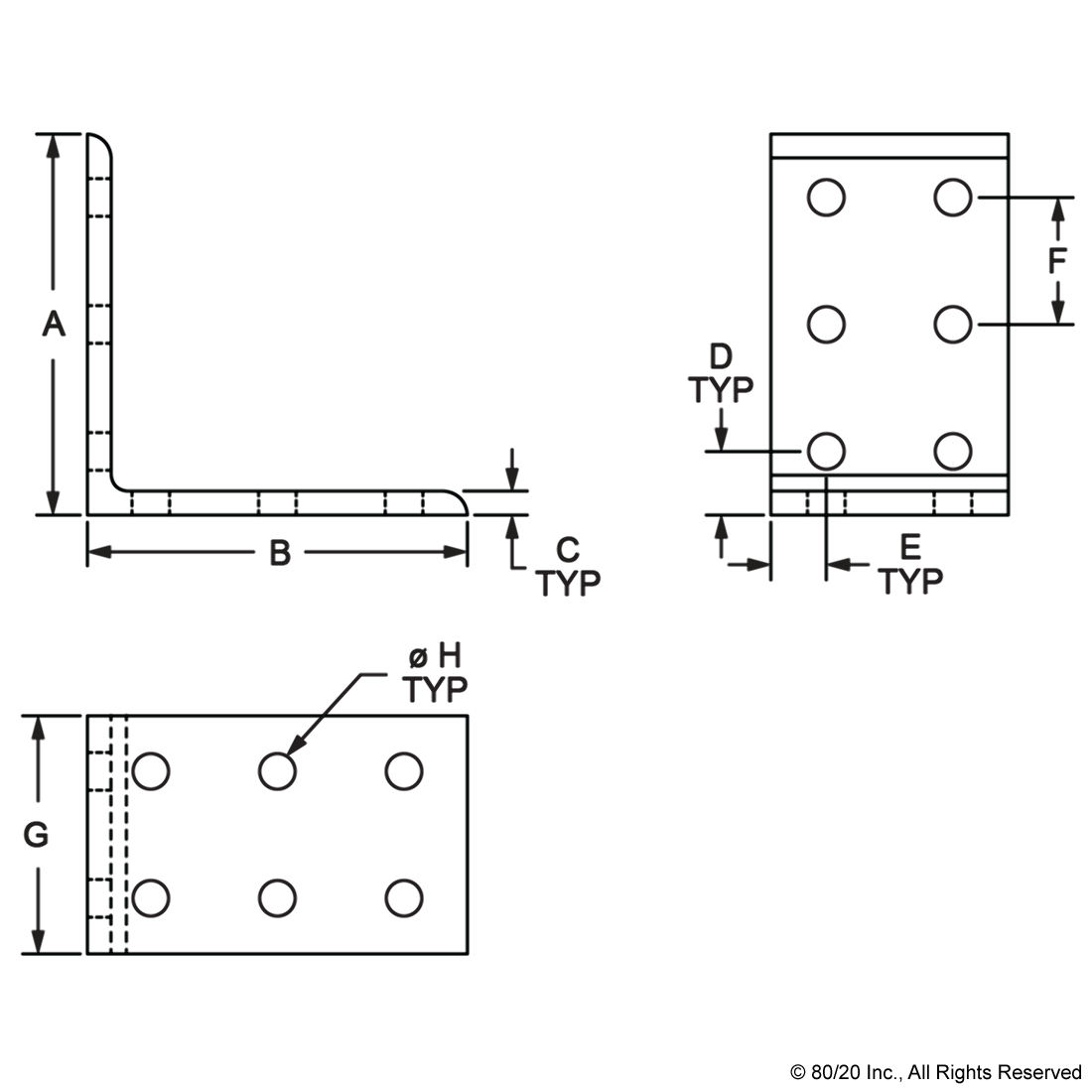15 SERIES 12 HOLE - TALL INSIDE CORNER BRACKET
