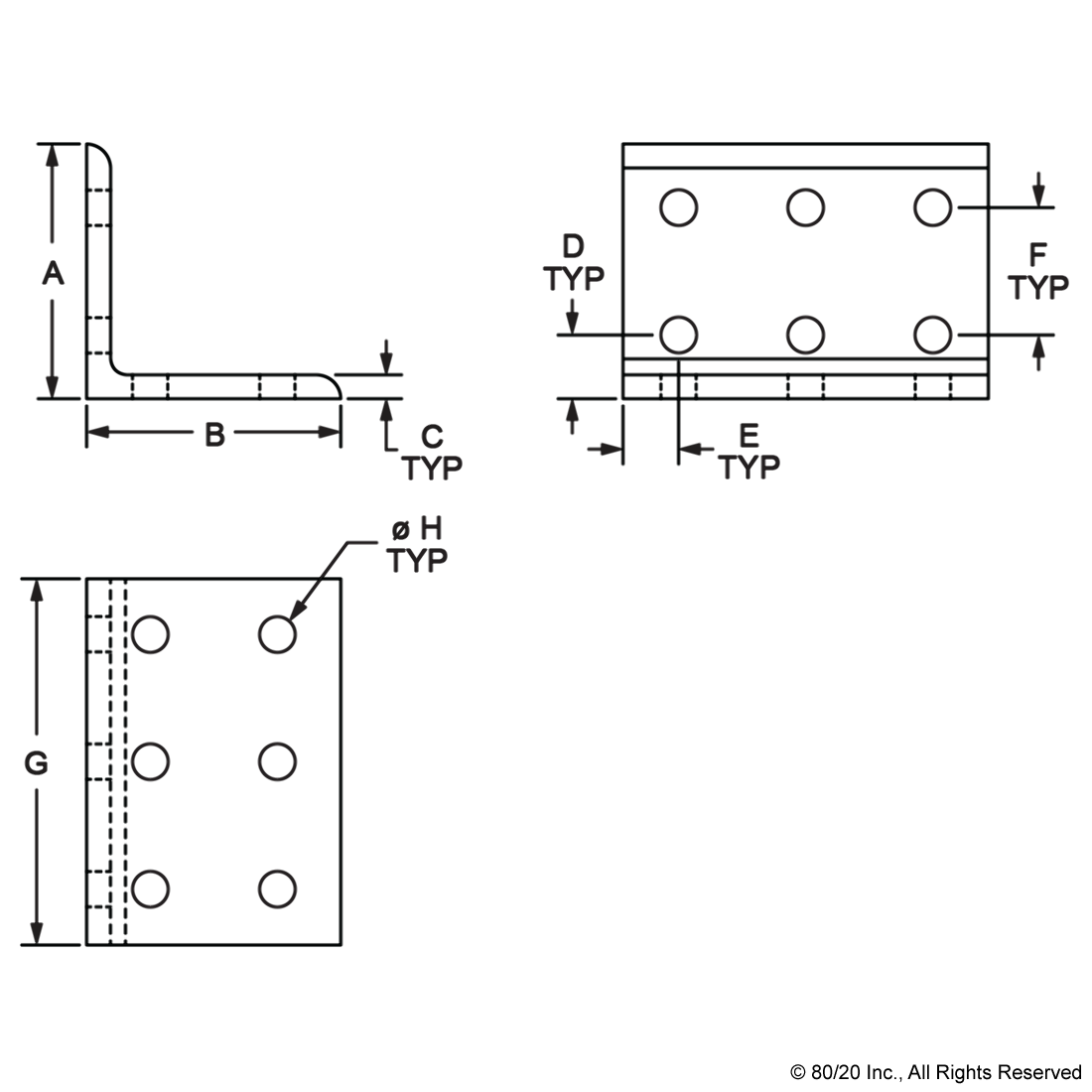 15 SERIES 12 HOLE - WIDE INSIDE CORNER BRACKET