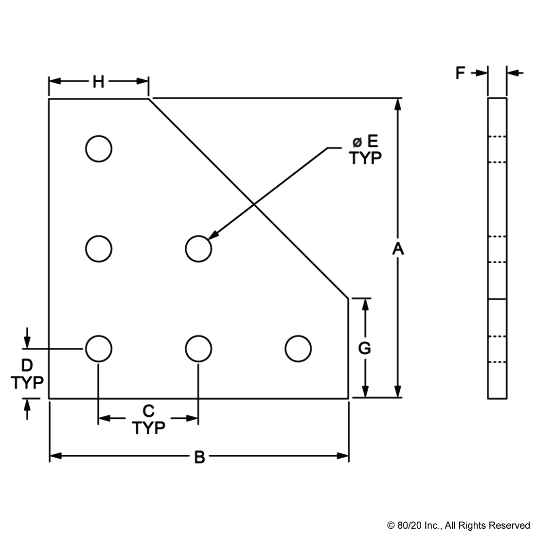 15 SERIES 6 HOLE - 90 DEGREE ANGLED SQUARED FLAT PLATE