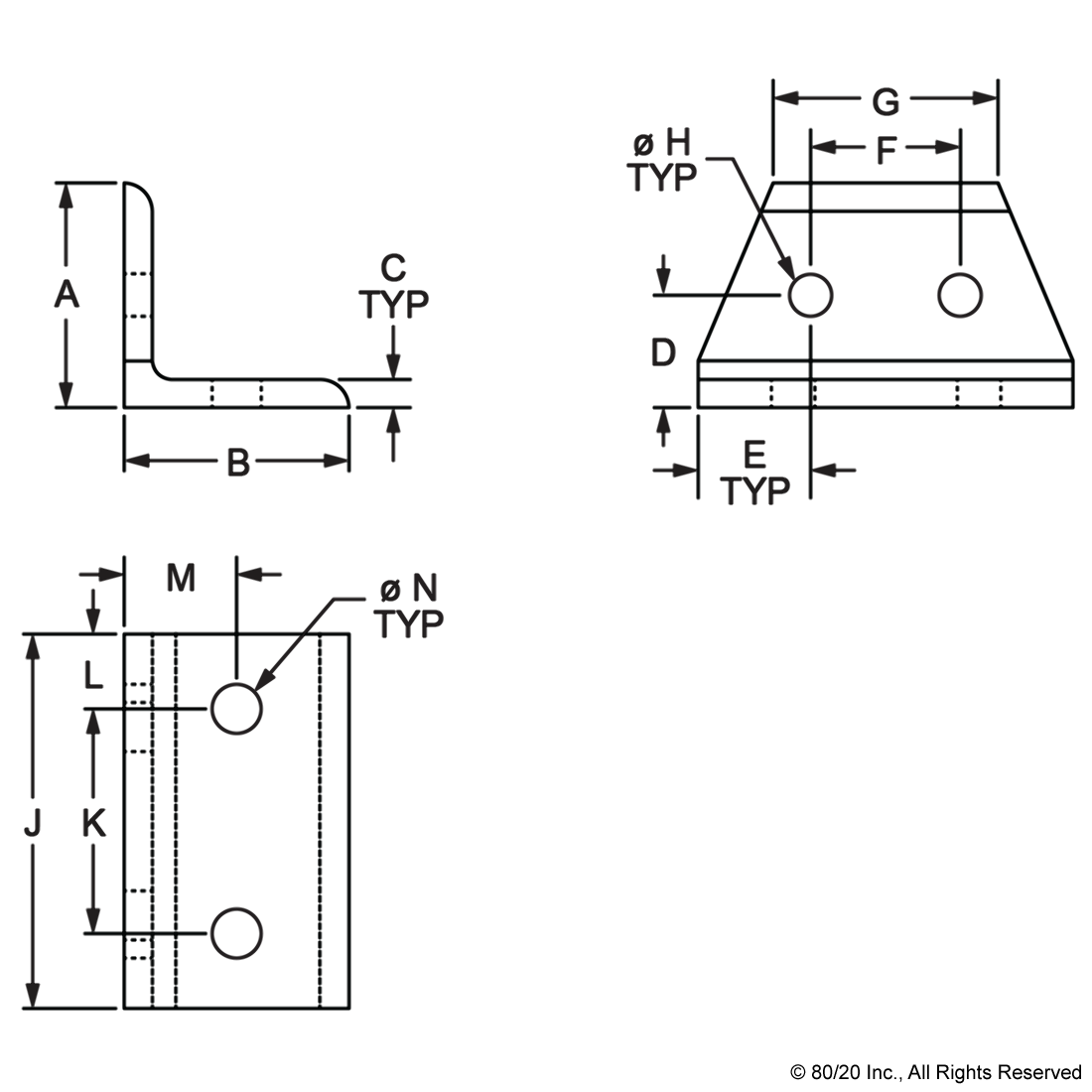 10 TO 15 SERIES 4 HOLE - WIDE TRANSITION INSIDE CORNER BRACKET