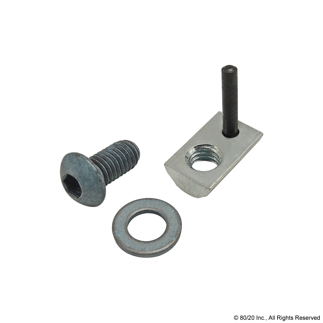 BOLT ASSEMBLY: M6 X 12.00MM BLUE BHSCS WITH WASHER AND ROLL-IN T-NUT WITH FLEX HANDLE - BRIGHT ZINC