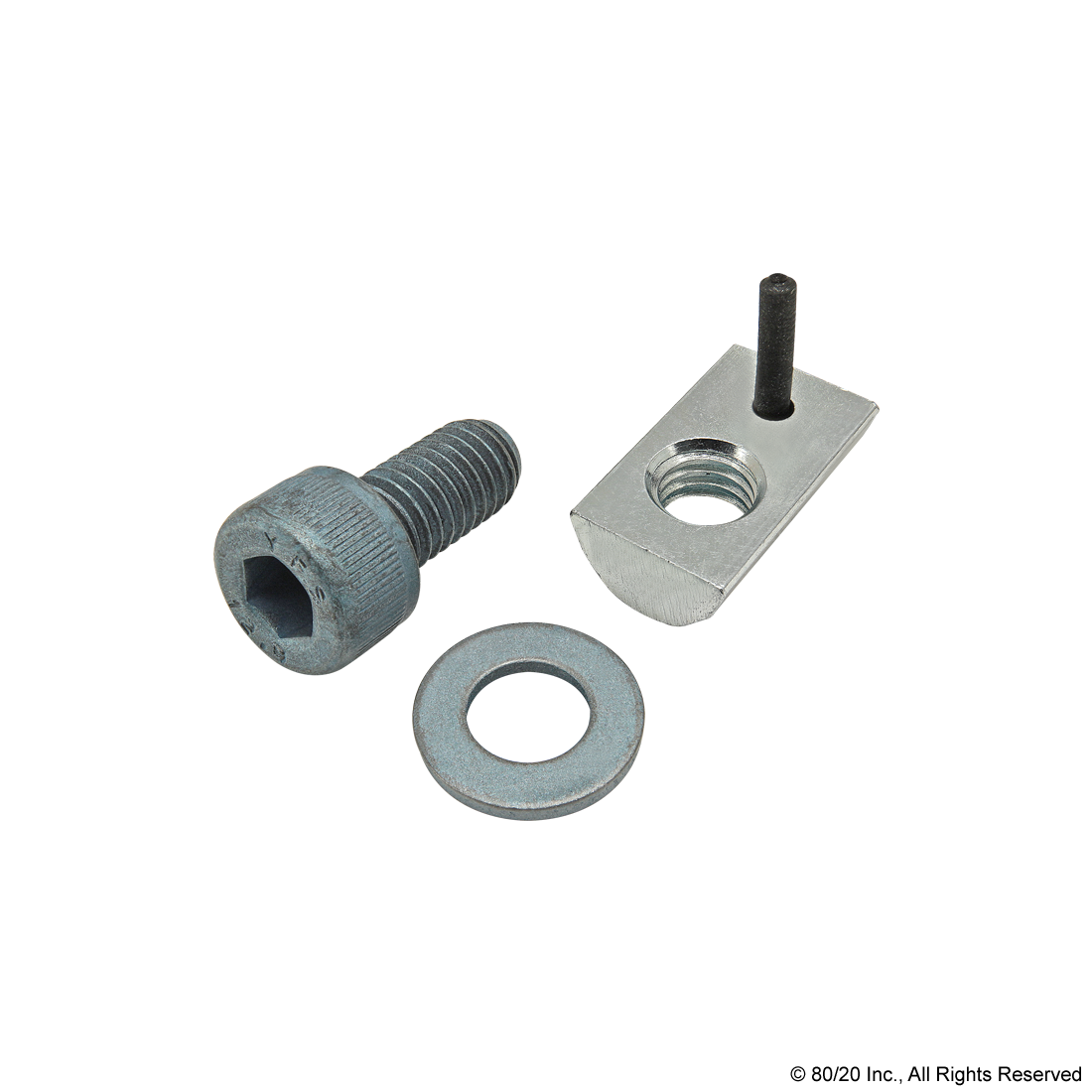 BOLT ASSEMBLY: M8 X 16.00MM BLUE SHCS WITH WASHER AND ROLL-IN T-NUT WITH FLEX HANDLE - BRIGHT ZINC