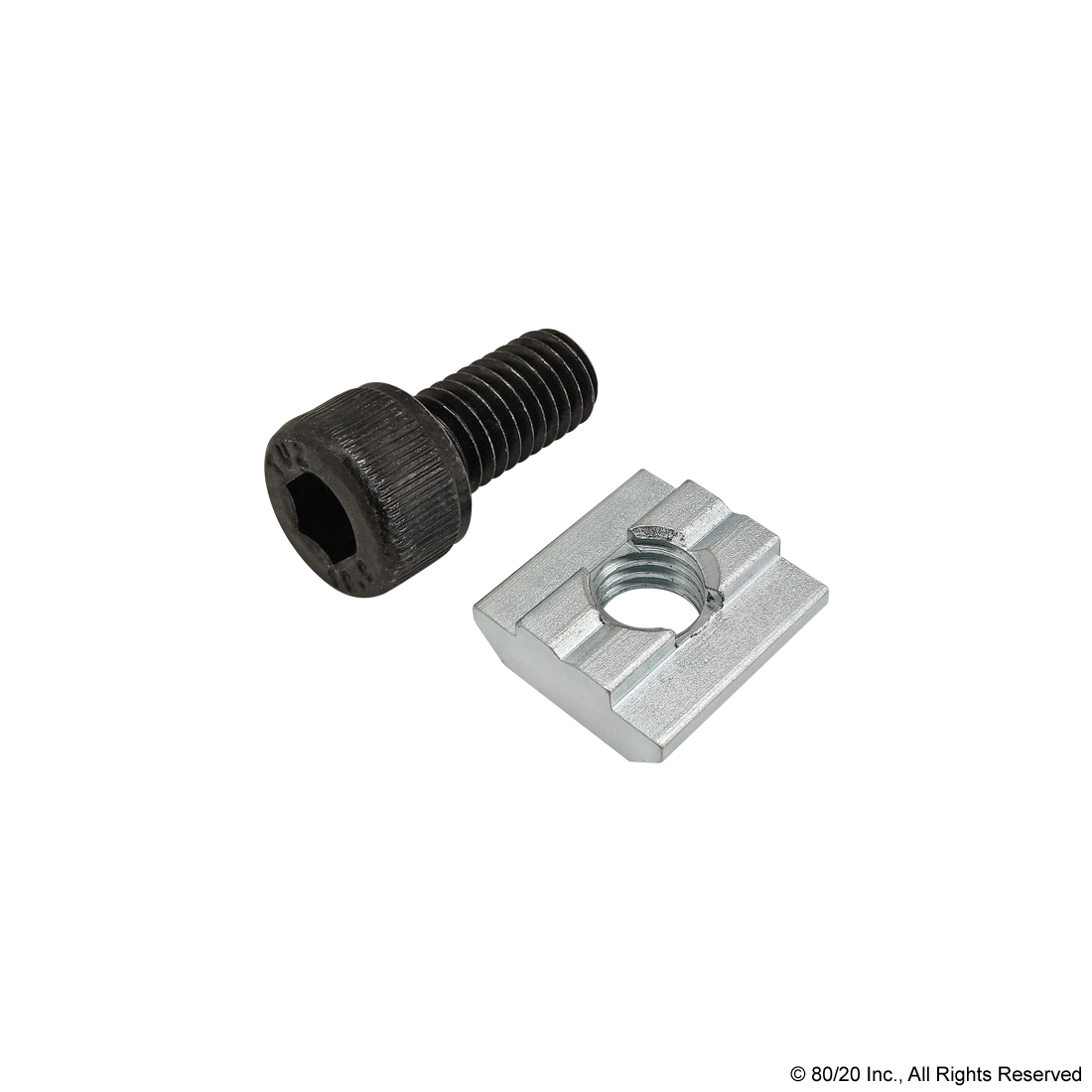 BOLT ASSEMBLY: M8 X 16.00MM BLACK SHCS WITH SELF-ALIGNING SLIDE-IN T-NUT - BRIGHT ZINC