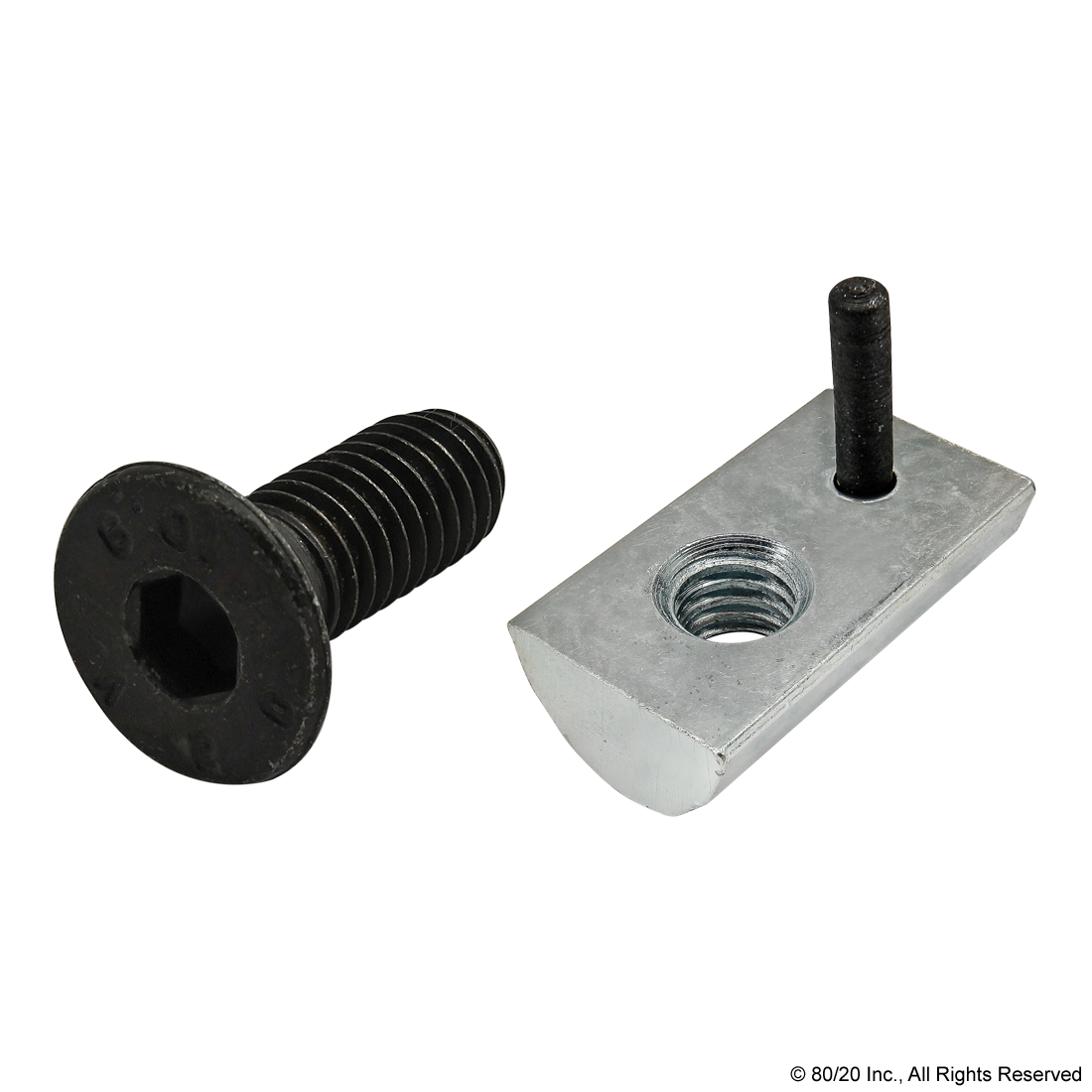 BOLT ASSEMBLY: M6 X 16.00MM BLACK FHSCS WITH ROLL-IN T-NUT WITH FLEX HANDLE - BRIGHT ZINC