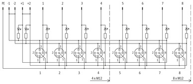 EXACT12, 4XM12, 4 POLE BASIC HOUSING, NPN-LED`S