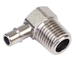 IMI Norgren, Metal Barb Fittings, Nickel Plated Brass, Fixed Male Elbow 0.17" Barb x 1/4" thread
