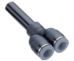 Stem Y (unequal), 3/8" stem, 1/4" tube O/D ports
