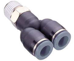 Swivel Y adapter, 5/16" tube O/D, 1/8" NPT thread