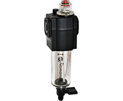 Excelon L73M Series, micro-fog lubricator, 1/4" NPT ports, transparent bowl, manual drain