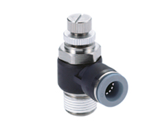 Banjo flow control (regulating out), 1/4" NPT thread, 3/8" tube O/D