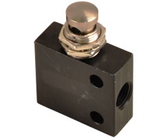 NV400 Series 3-Way Mini Manual Valve Metal Push Button Actuated/Spring Return, 1/8 NPT Female Thread