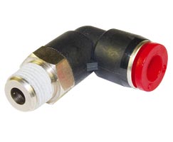 90° Swivel elbow adaptor, 12mm tube O/D, 1/4" ISO R thread