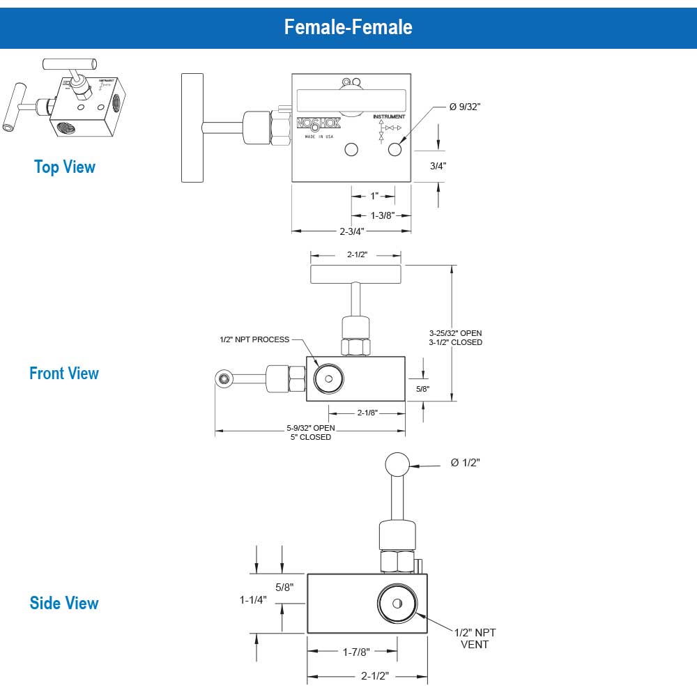 2000 Series 10,000 psi Rating Static Pressure Block and Bleed 2 Manifold Valve with Hard Seat