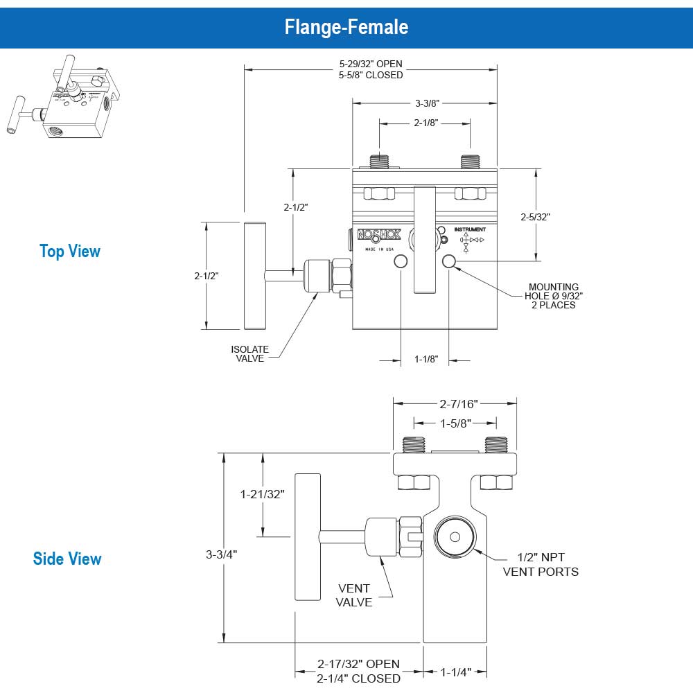 2000 Series 10,000 psi Rating Static Pressure Block and Bleed 2 Manifold Valve with Hard Seat