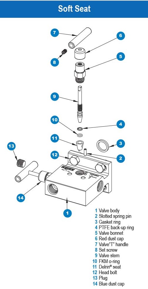 2000 Series 10,000 psi Rating Static Pressure Block and Bleed 2 Manifold Valve with Hard Seat