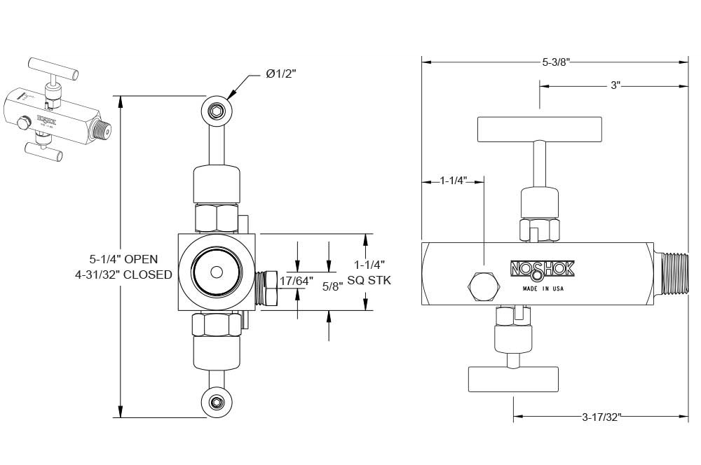 2070 Series 1/2 in. Connection Size Block and Bleed 2 Needle Valve with Hard Seat